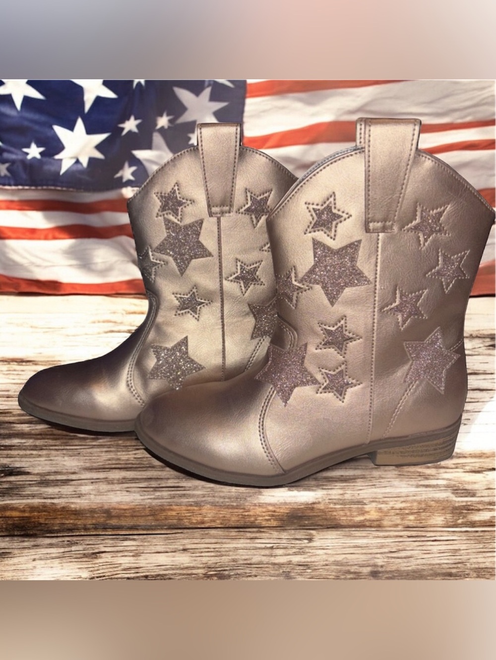 Thereabouts Girls Metallic Sienna Rose Gold Stars Western Cowgirl Ankle Boots 2